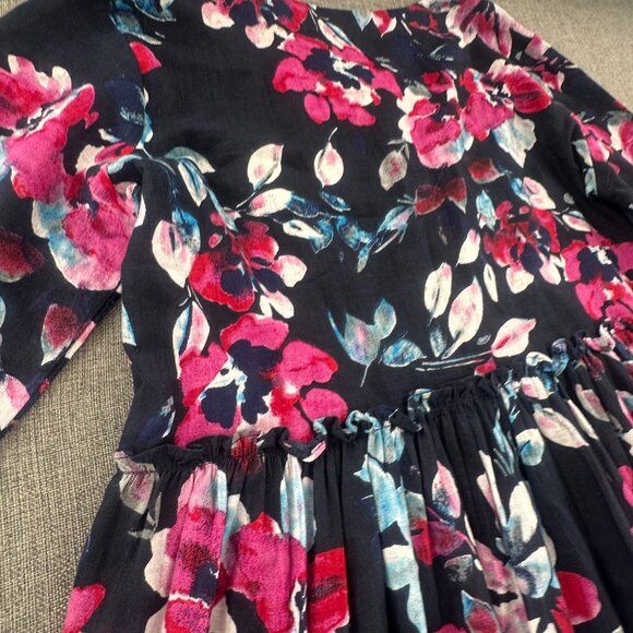 NEW! Bombay Paisley Babydoll Dress Womens XS Floral Navy‎ Blue Fusia 100% Cotton - Picture 15 of 16